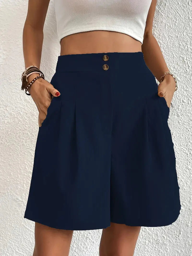 Linne shorts, Slantfickor, Hög midja, Damshorts, Sommarkläder