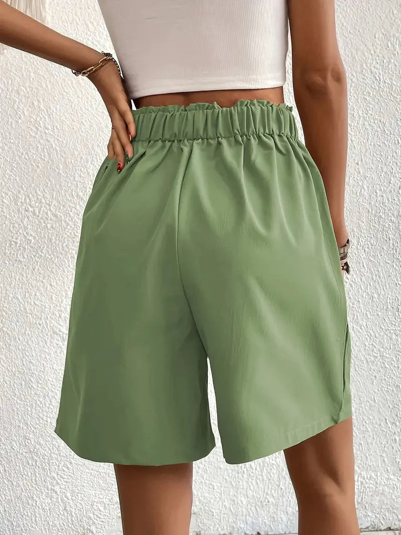 Linne shorts, Slantfickor, Hög midja, Damshorts, Sommarkläder