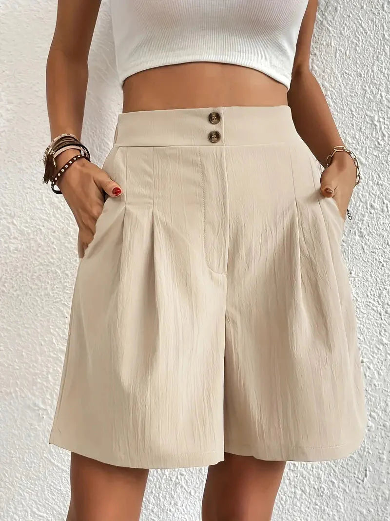 Linne shorts, Slantfickor, Hög midja, Damshorts, Sommarkläder