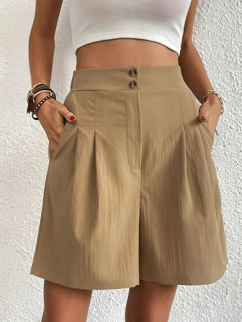 Linne shorts, Slantfickor, Hög midja, Damshorts, Sommarkläder