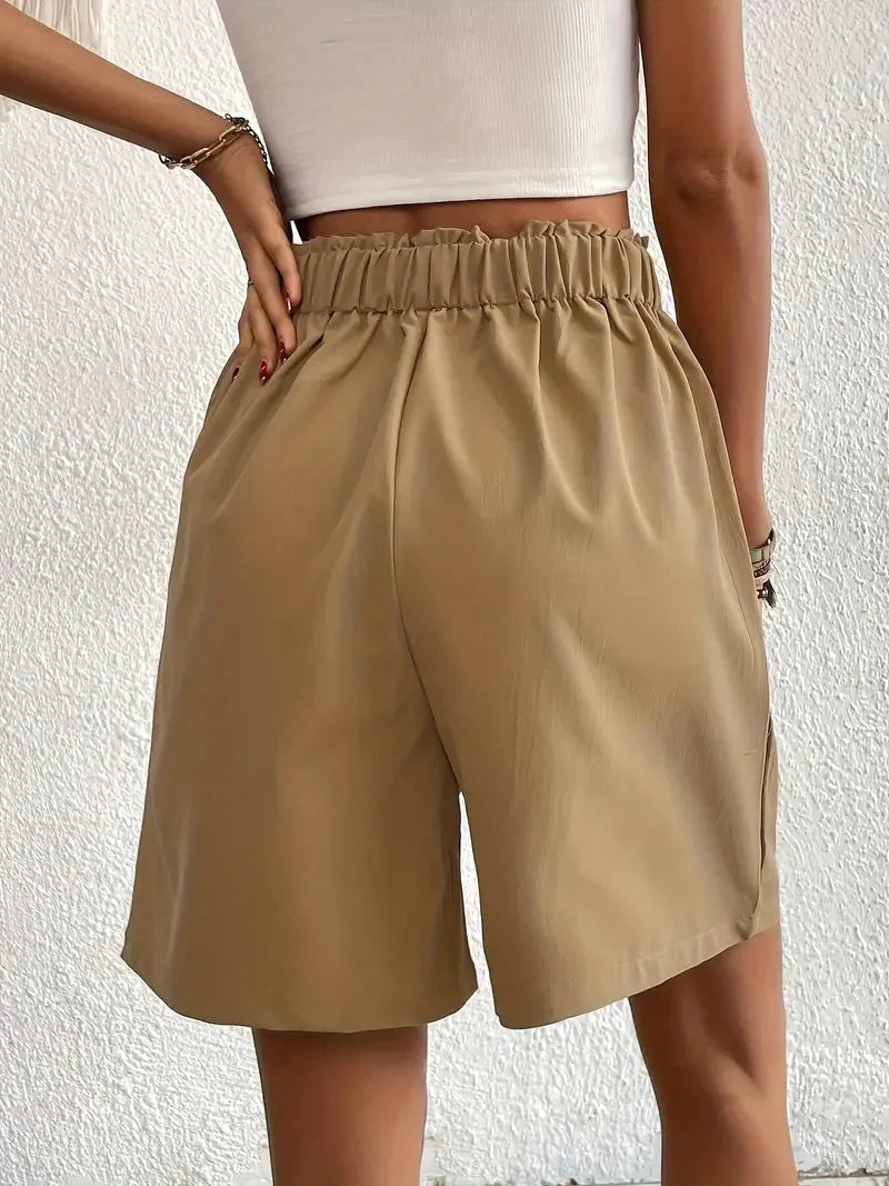 Linne shorts, Slantfickor, Hög midja, Damshorts, Sommarkläder