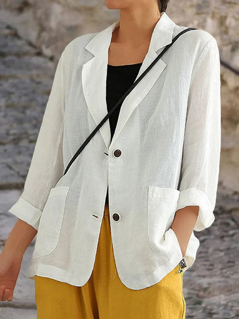 Linneblazer | Enkelknäppt | Avslappnad passform | Casual Blazer | Blazer för kvinnor