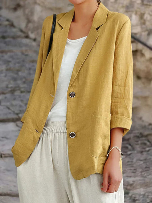 Linneblazer | Enkelknäppt | Avslappnad passform | Casual Blazer | Blazer för kvinnor