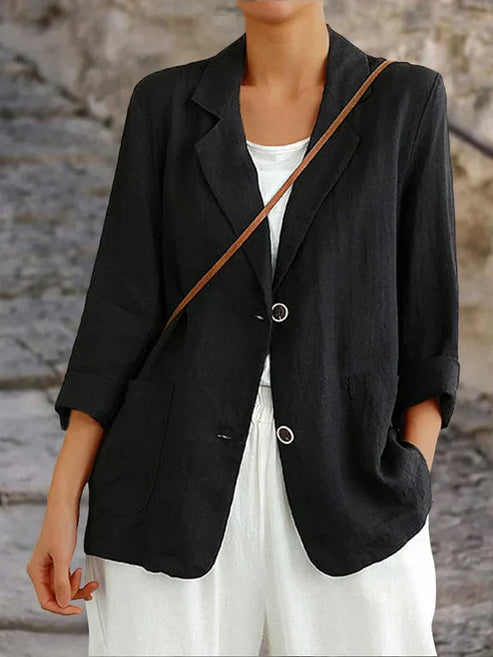 Linneblazer | Enkelknäppt | Avslappnad passform | Casual Blazer | Blazer för kvinnor