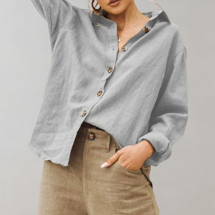 Linneblus - Casual - Löst sittande - Knäppt blus - Damblusar