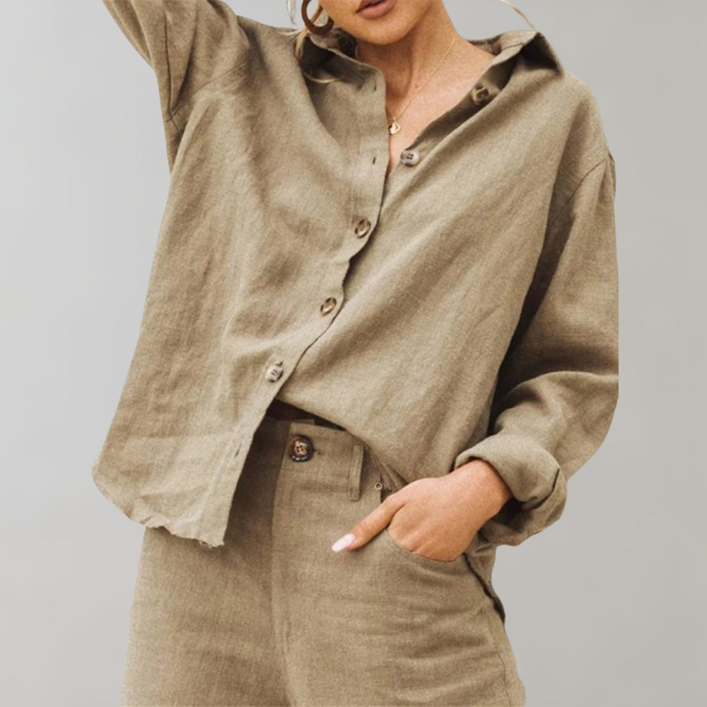 Linneblus - Casual - Löst sittande - Knäppt blus - Damblusar