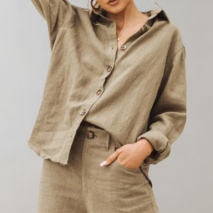 Linneblus - Casual - Löst sittande - Knäppt blus - Damblusar