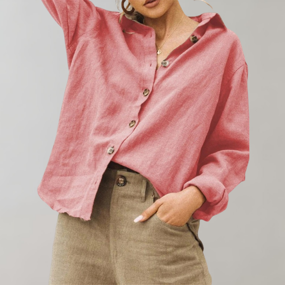 Linneblus - Casual - Löst sittande - Knäppt blus - Damblusar