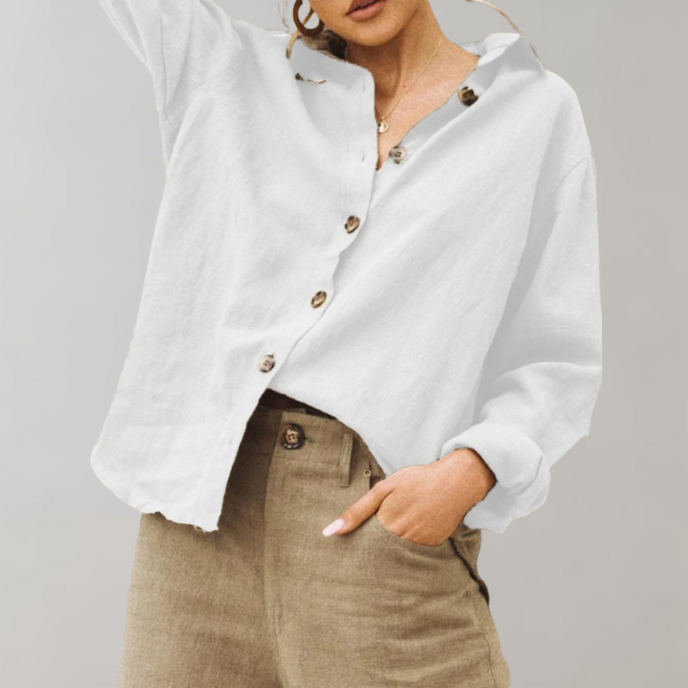 Linneblus - Casual - Löst sittande - Knäppt blus - Damblusar