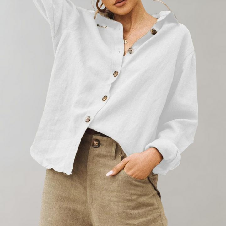 Linneblus - Casual - Löst sittande - Knäppt blus - Damblusar