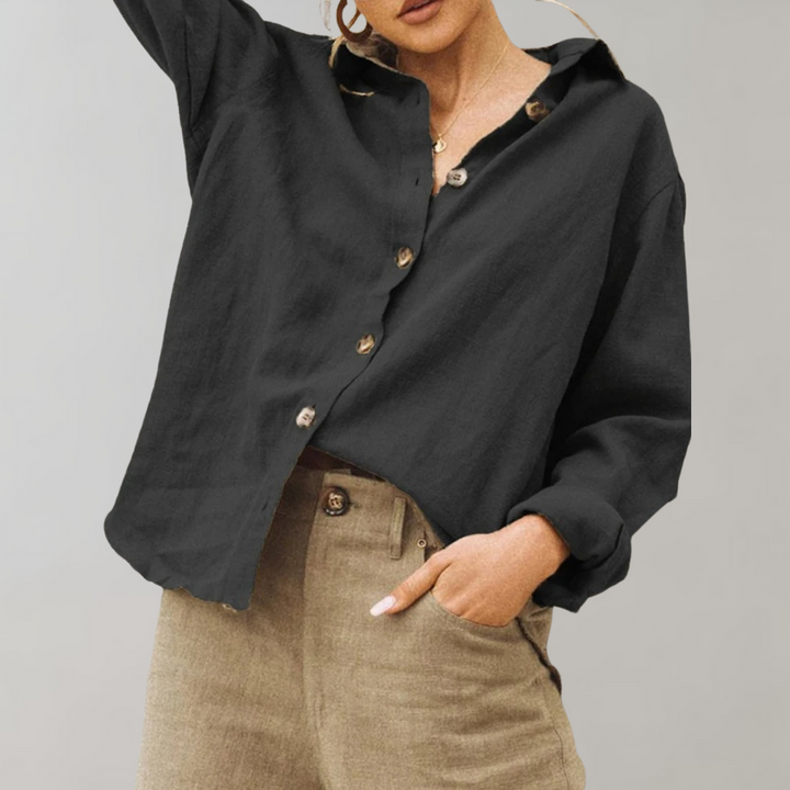 Linneblus - Casual - Löst sittande - Knäppt blus - Damblusar