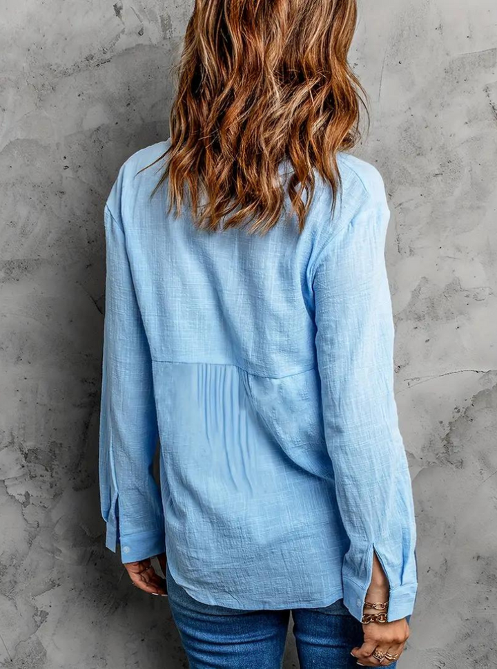 Linneblus - knäppning - långärmad - damskjorta i linne - Damkläder