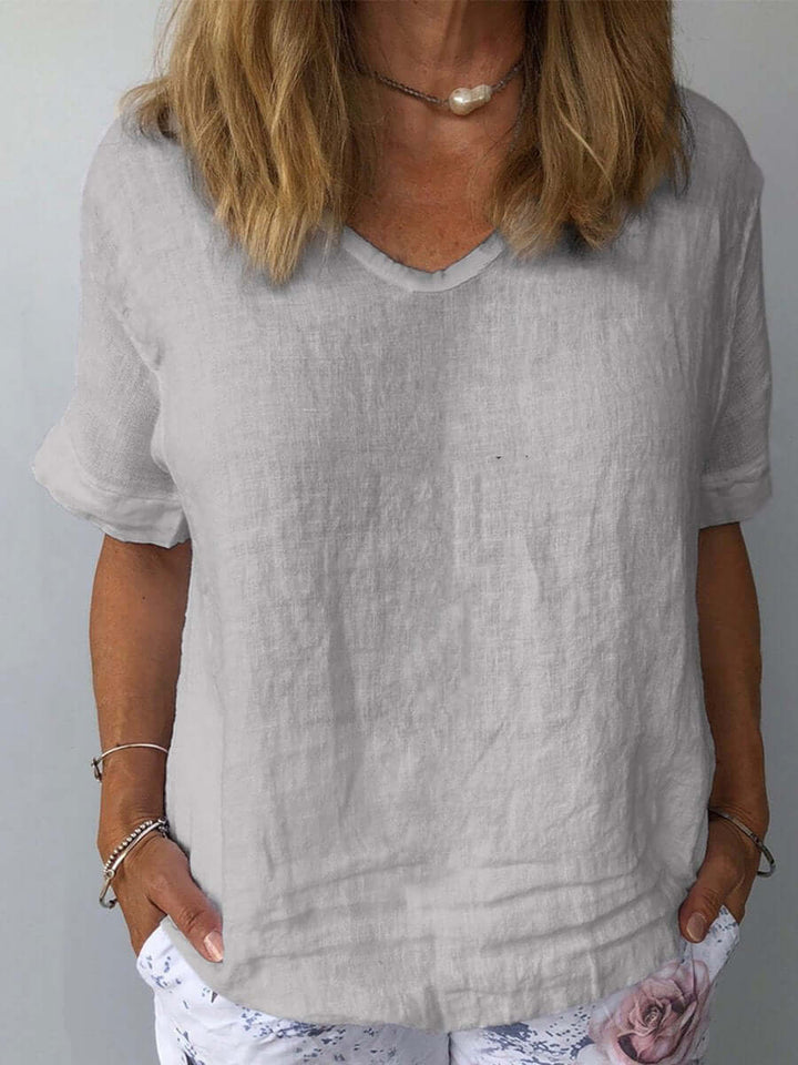 Linnen Top - Losjes Fit - Korte Mouw - Linnen Blouse - Dames T-shirt