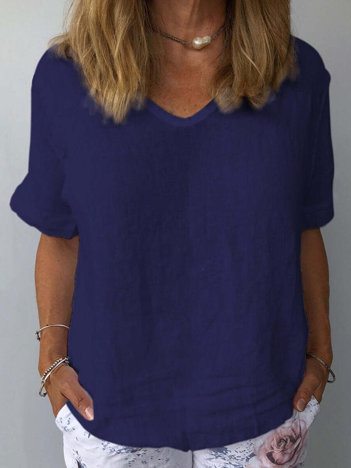 Linnen Top - Losjes Fit - Korte Mouw - Linnen Blouse - Dames T-shirt