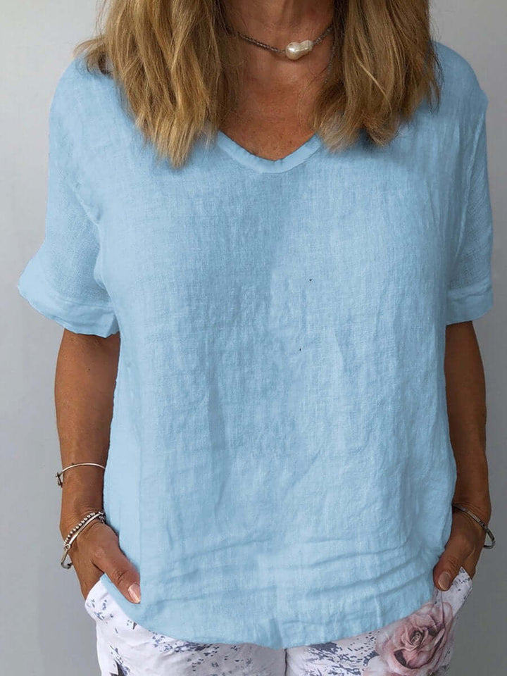 Linnen Top - Losjes Fit - Korte Mouw - Linnen Blouse - Dames T-shirt