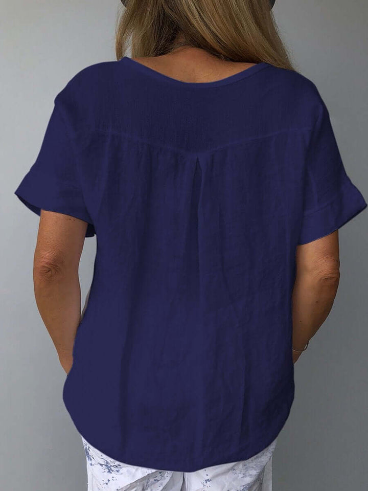 Linnen Top - Losjes Fit - Korte Mouw - Linnen Blouse - Dames T-shirt