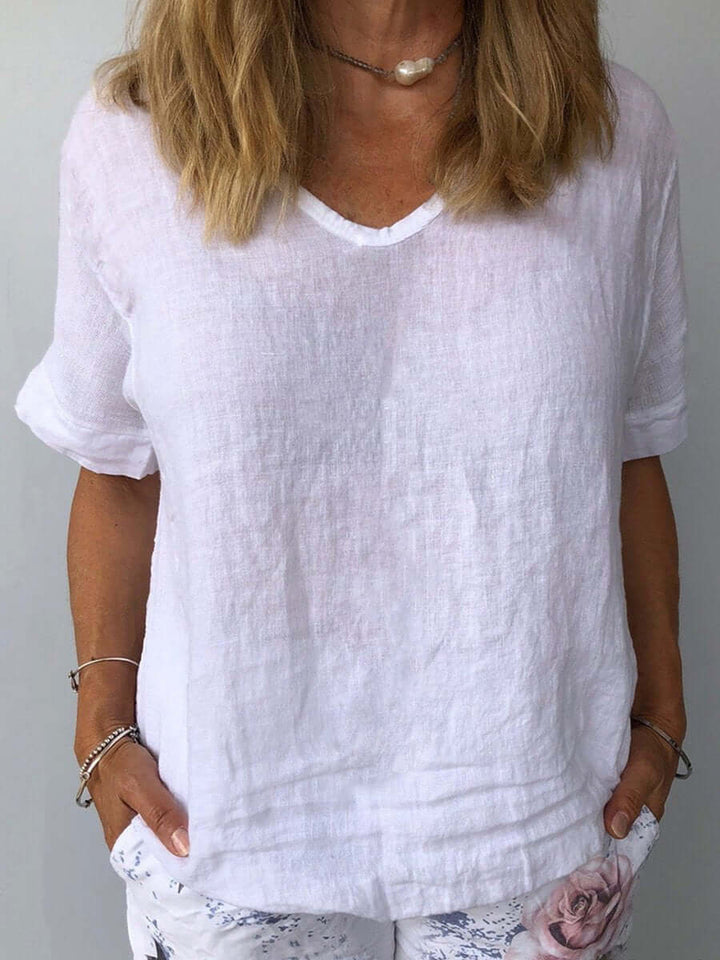 Linnen Top - Losjes Fit - Korte Mouw - Linnen Blouse - Dames T-shirt