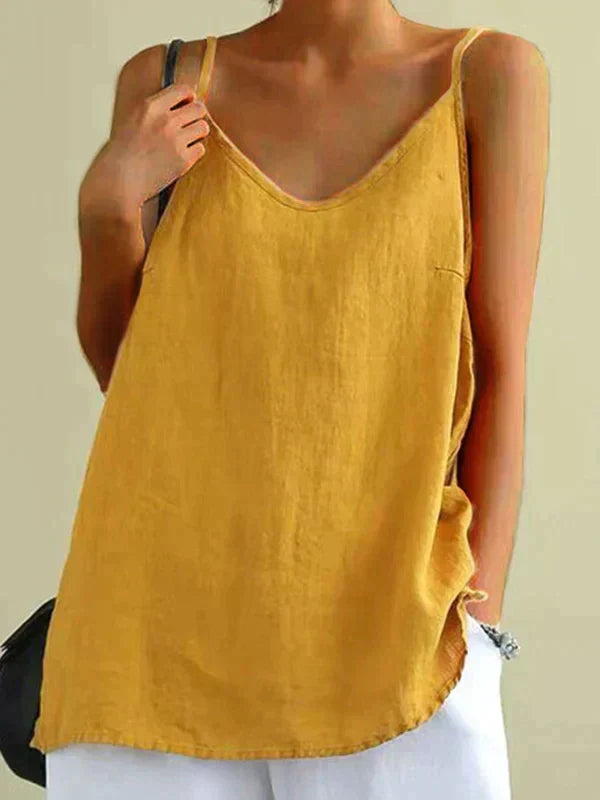 Linnetopp - Spagetti Strap Long Loose Fit Sommartopp för Kvinnor