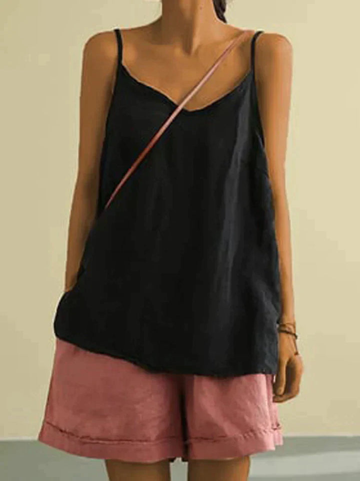 Linnetopp - Spagetti Strap Long Loose Fit Sommartopp för Kvinnor
