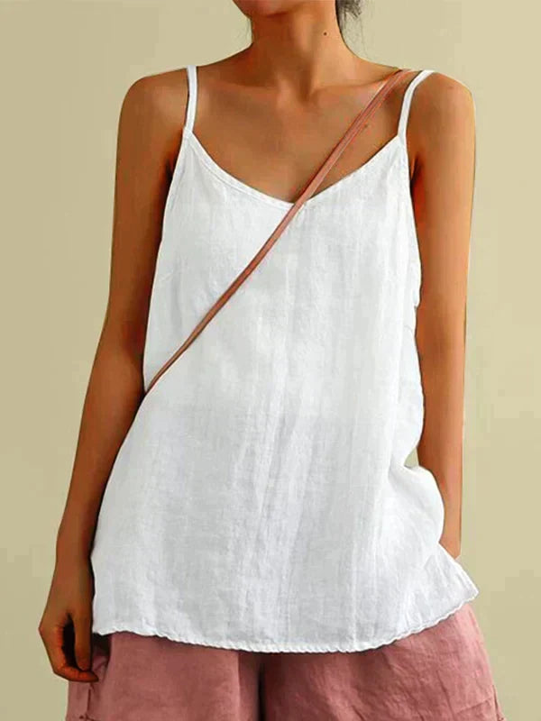 Linnetopp - Spagetti Strap Long Loose Fit Sommartopp för Kvinnor