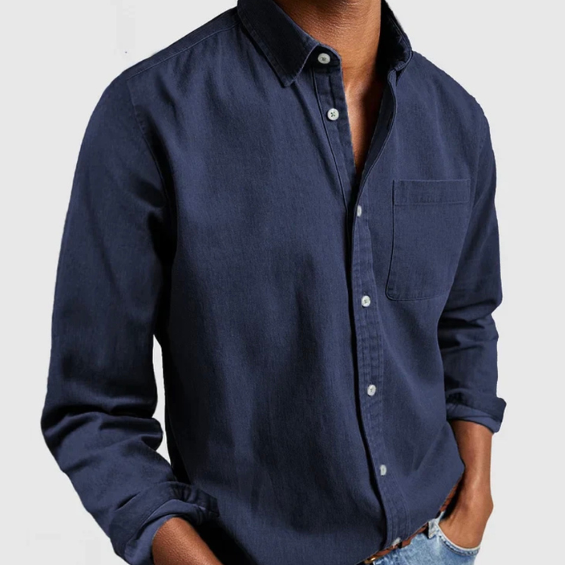 Långärmad denimskjorta med knappar - Nick