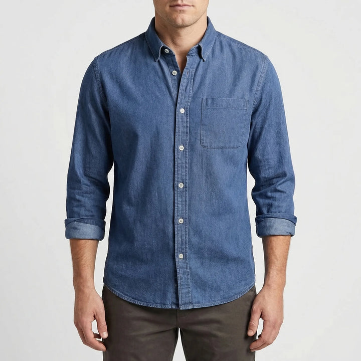 Långärmad denimskjorta med knappar - Nick