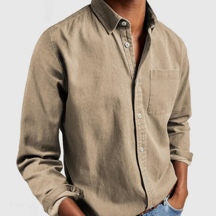 Långärmad denimskjorta med knappar - Nick