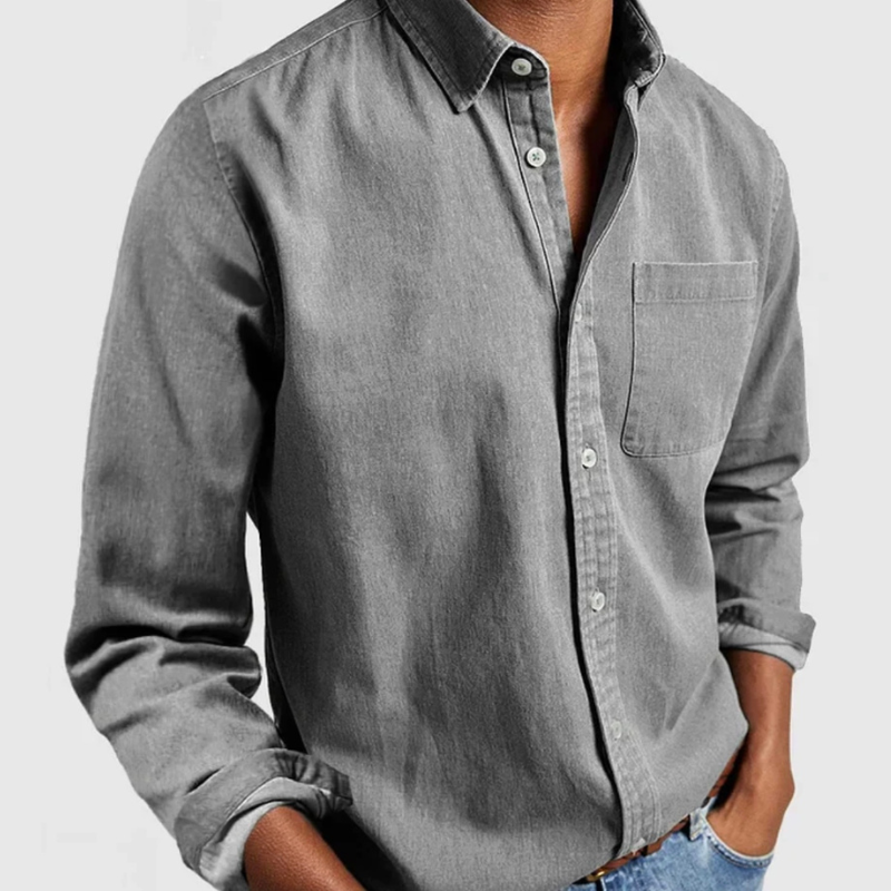 Långärmad denimskjorta med knappar - Nick