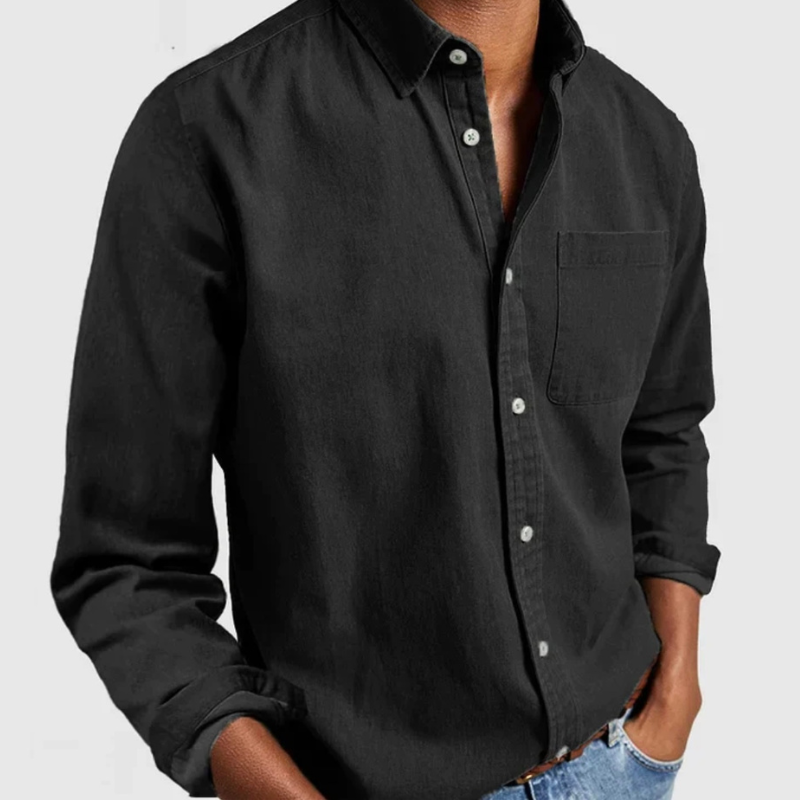 Långärmad denimskjorta med knappar - Nick