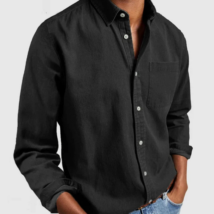 Långärmad denimskjorta med knappar - Nick