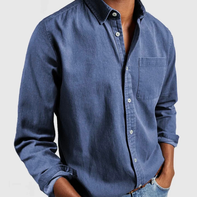 Långärmad denimskjorta med knappar - Nick