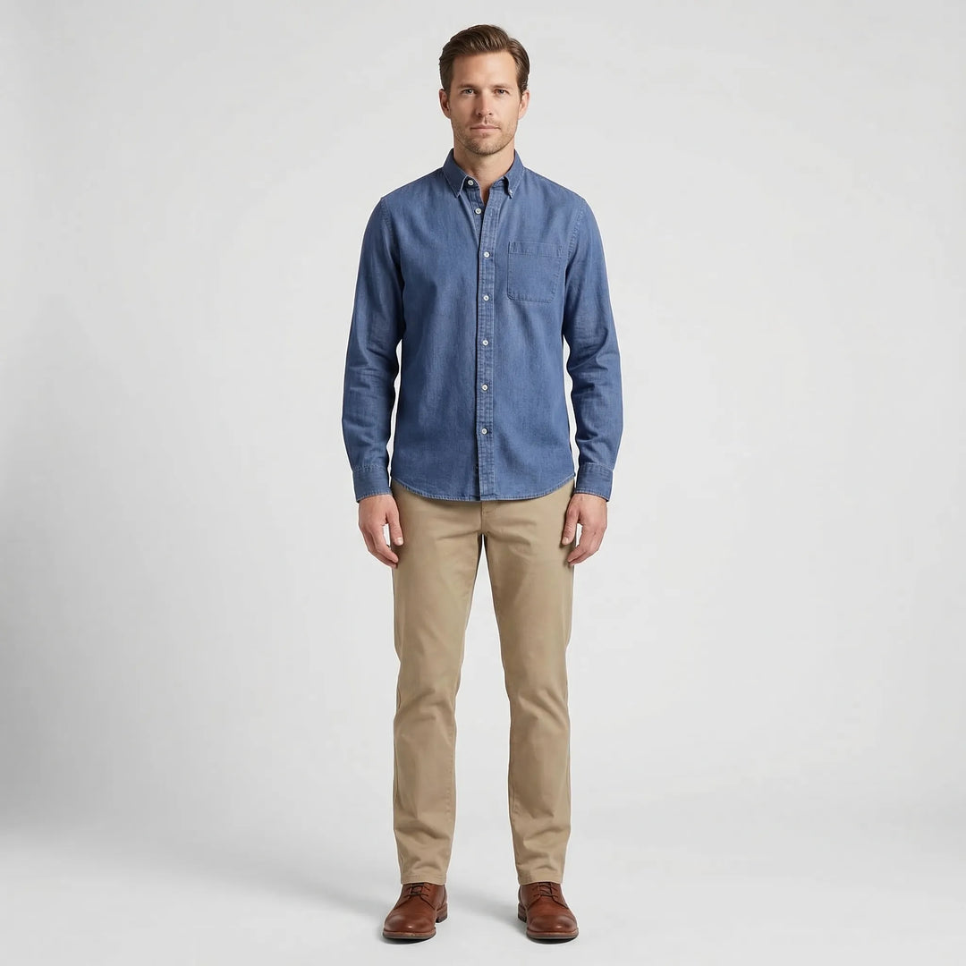 Långärmad denimskjorta med knappar - Nick