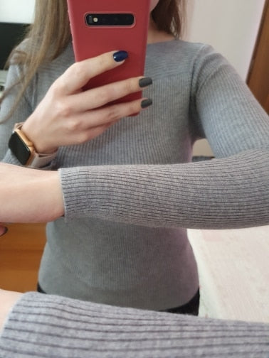 Långärmad slätstickad topp - Veronica