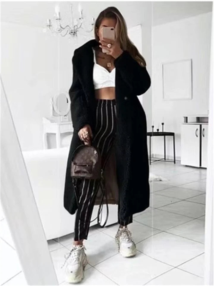 Long Teddy Coat - Lång Teddy Fleece vinterjacka för Kvinnor