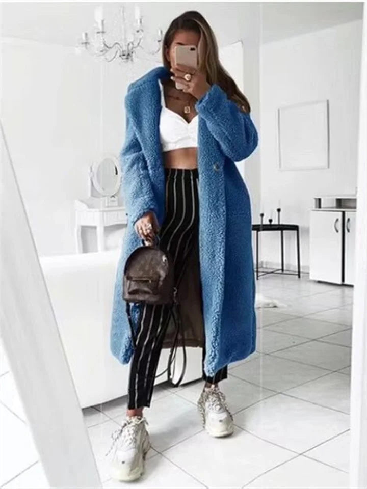 Long Teddy Coat - Lång Teddy Fleece vinterjacka för Kvinnor