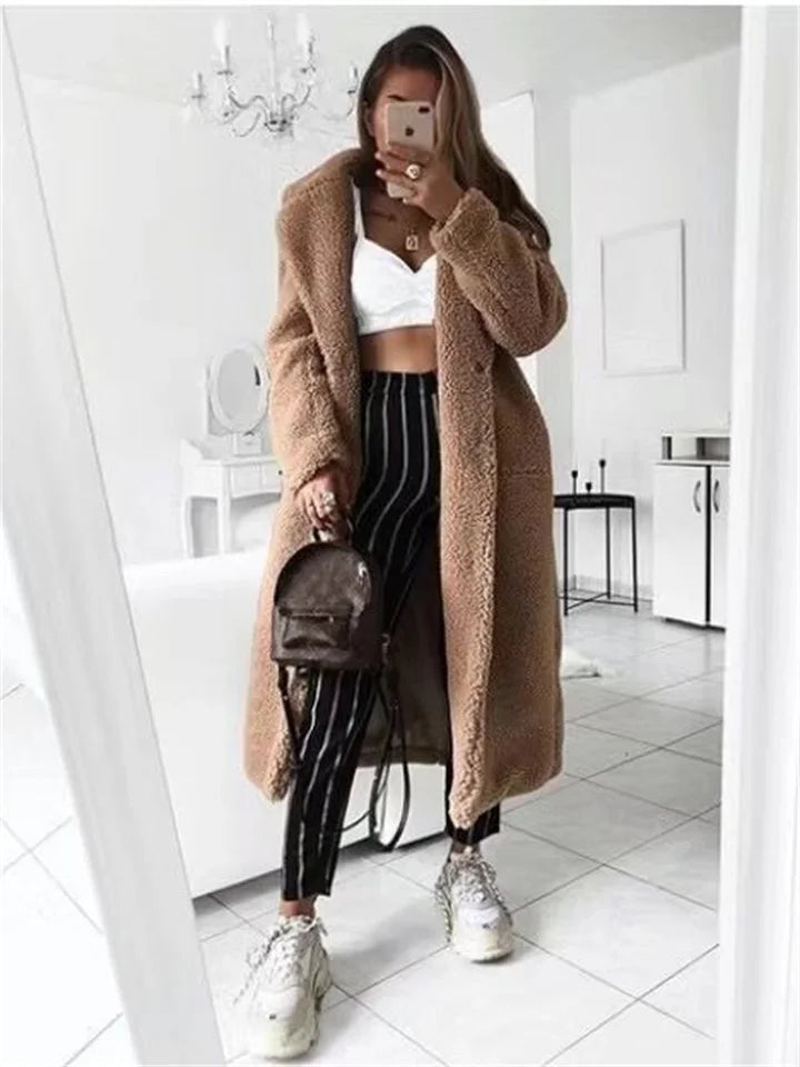 Long Teddy Coat - Lång Teddy Fleece vinterjacka för Kvinnor