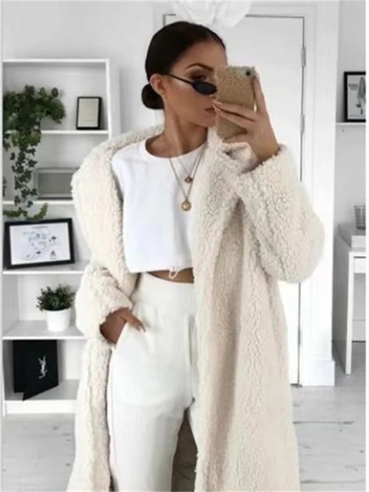 Long Teddy Coat - Lång Teddy Fleece vinterjacka för Kvinnor