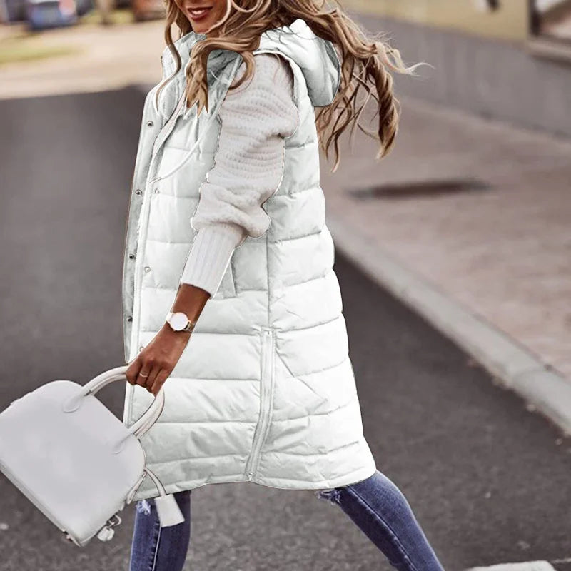 Longline Gilet | Ärmlös | Huvtröja | Puffer Vest | Gilet för kvinnor