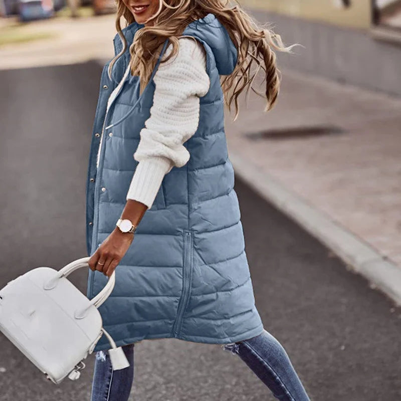 Longline Gilet | Ärmlös | Huvtröja | Puffer Vest | Gilet för kvinnor