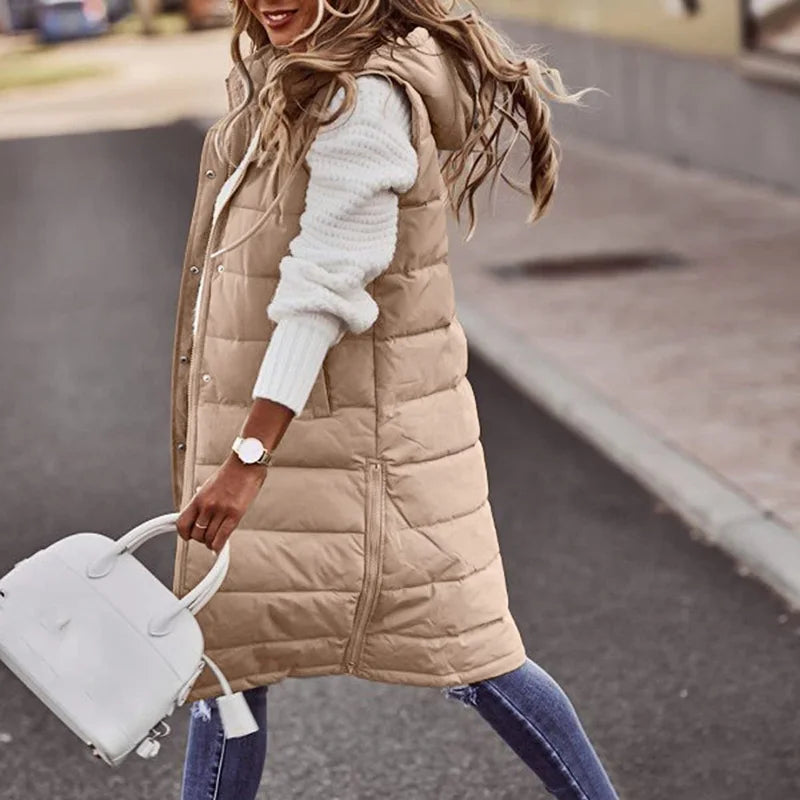 Longline Gilet | Ärmlös | Huvtröja | Puffer Vest | Gilet för kvinnor