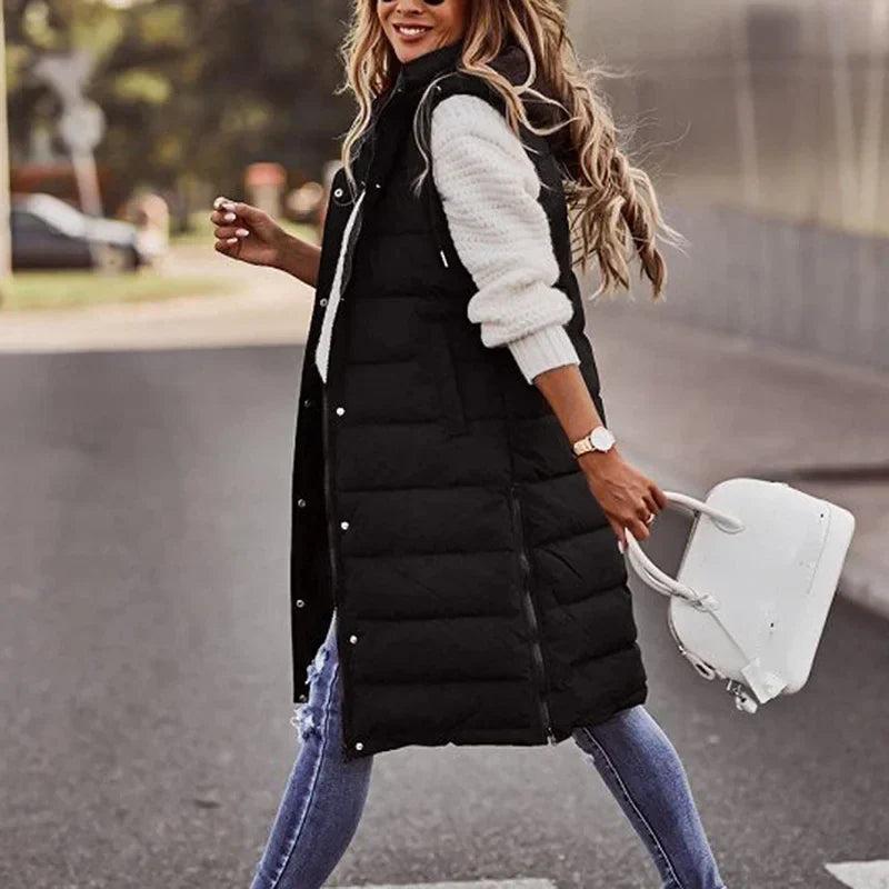 Longline Gilet | Ärmlös | Huvtröja | Puffer Vest | Gilet för kvinnor