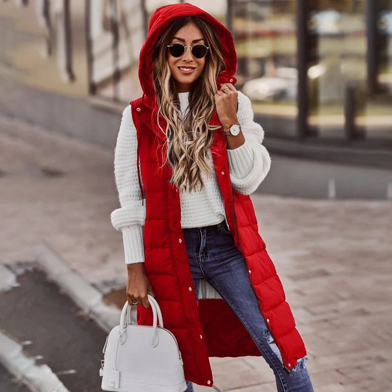 Longline Gilet | Ärmlös | Huvtröja | Puffer Vest | Gilet för kvinnor
