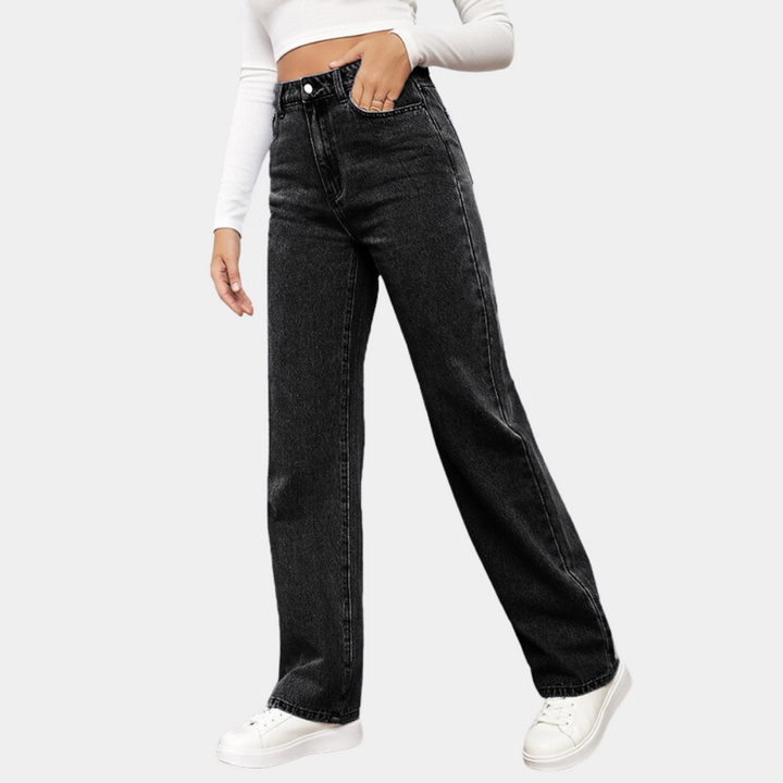 Loose Fit Jeans - Raka ben - Avslappnad passform - Jeans med hög midja - Damjeans