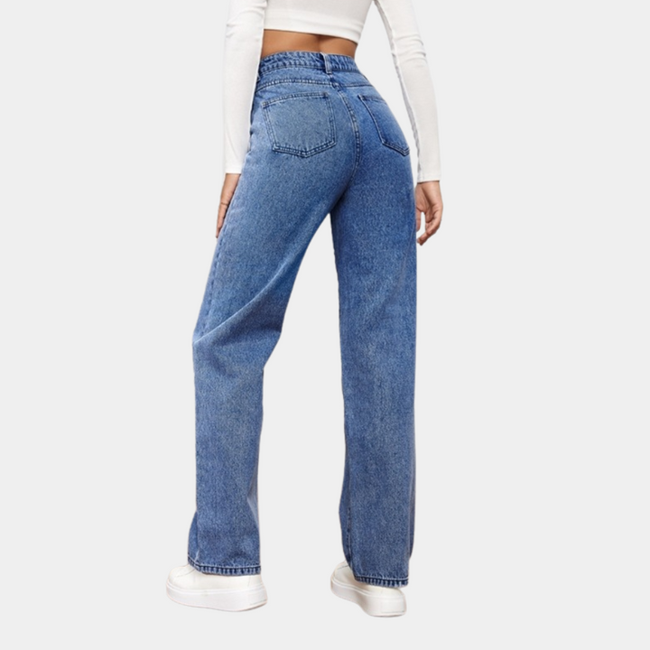 Loose Fit Jeans - Raka ben - Avslappnad passform - Jeans med hög midja - Damjeans