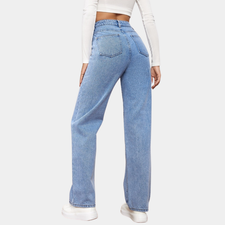 Loose Fit Jeans - Raka ben - Avslappnad passform - Jeans med hög midja - Damjeans