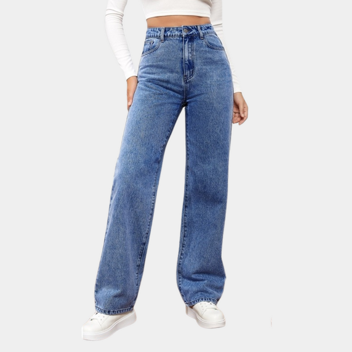Loose Fit Jeans - Raka ben - Avslappnad passform - Jeans med hög midja - Damjeans
