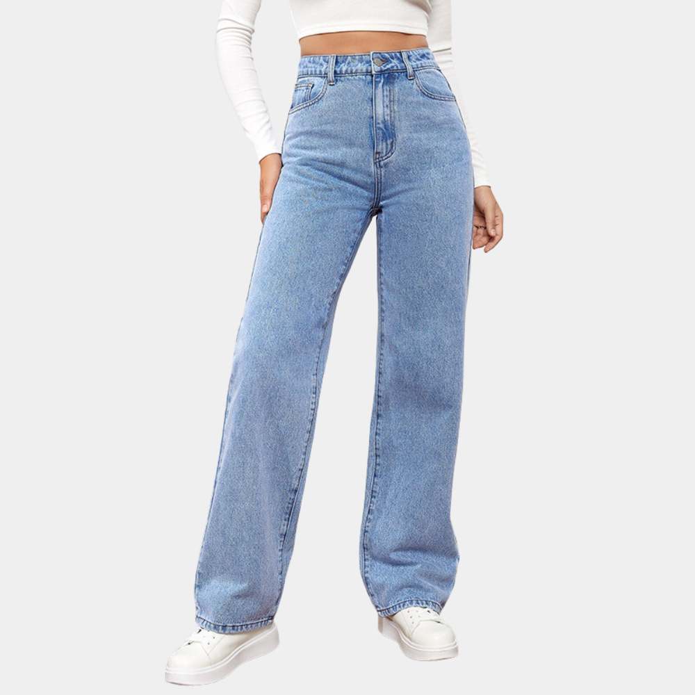 Loose Fit Jeans - Raka ben - Avslappnad passform - Jeans med hög midja - Damjeans