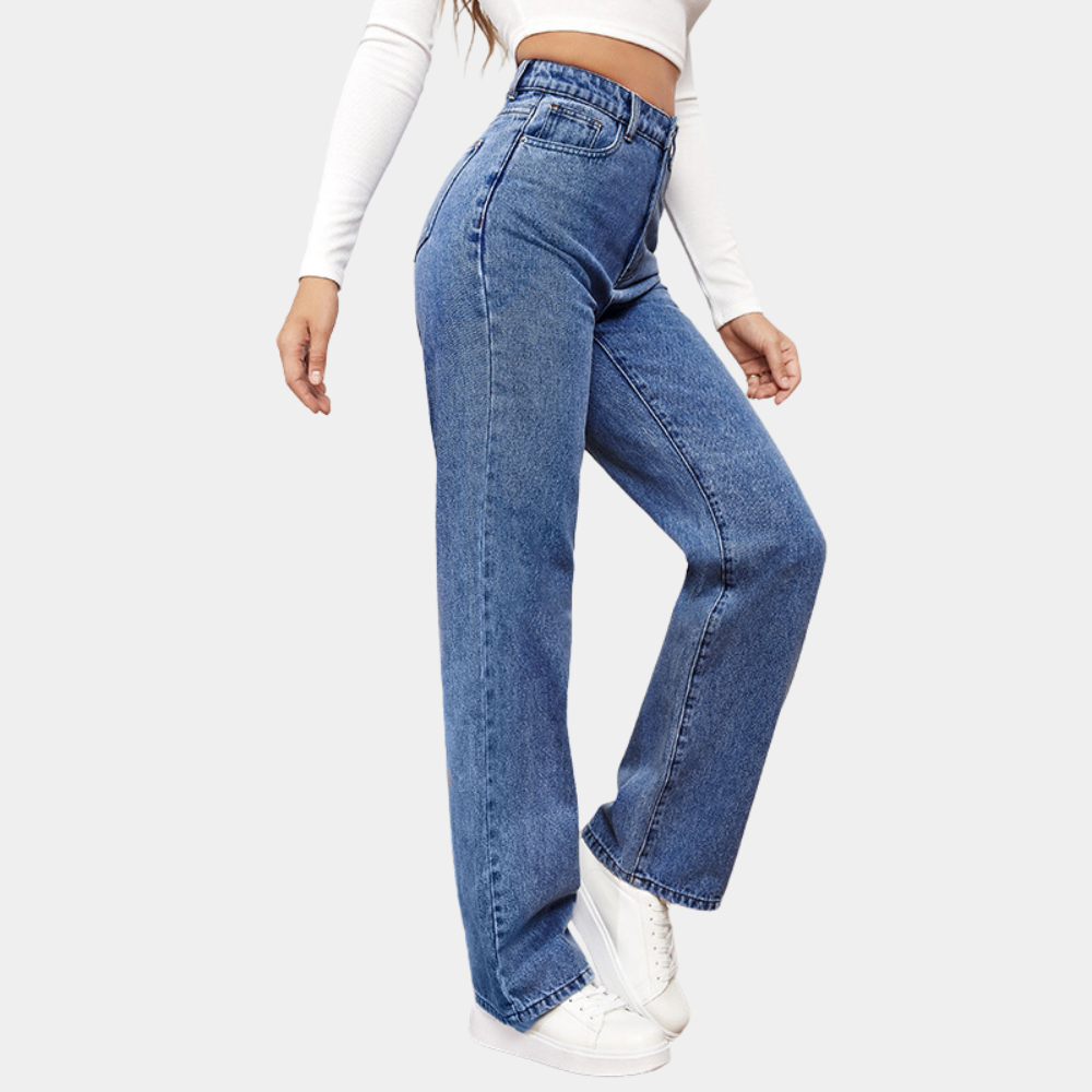 Loose Fit Jeans - Raka ben - Avslappnad passform - Jeans med hög midja - Damjeans