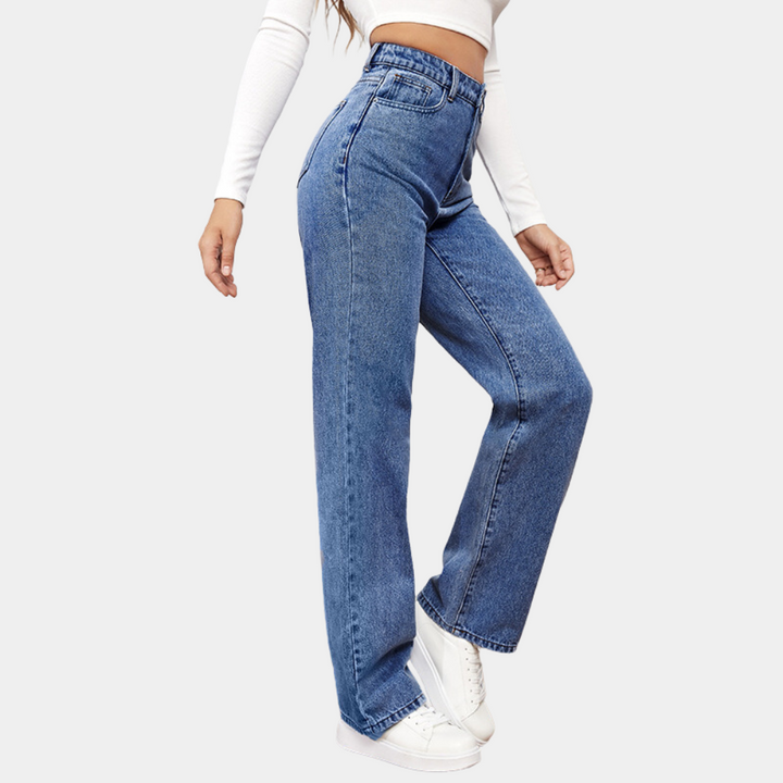 Loose Fit Jeans - Raka ben - Avslappnad passform - Jeans med hög midja - Damjeans