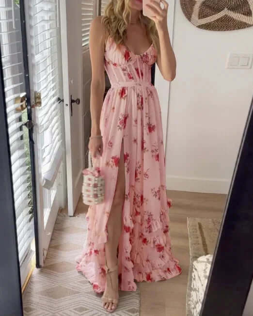 Maxi Sundress - Elegant - Slit - Blommig klänning - Korsettklänning